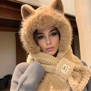 Winter Fox Ear Faux Fur Hat and Scarf Combo - Adorable! NEW IN PA…